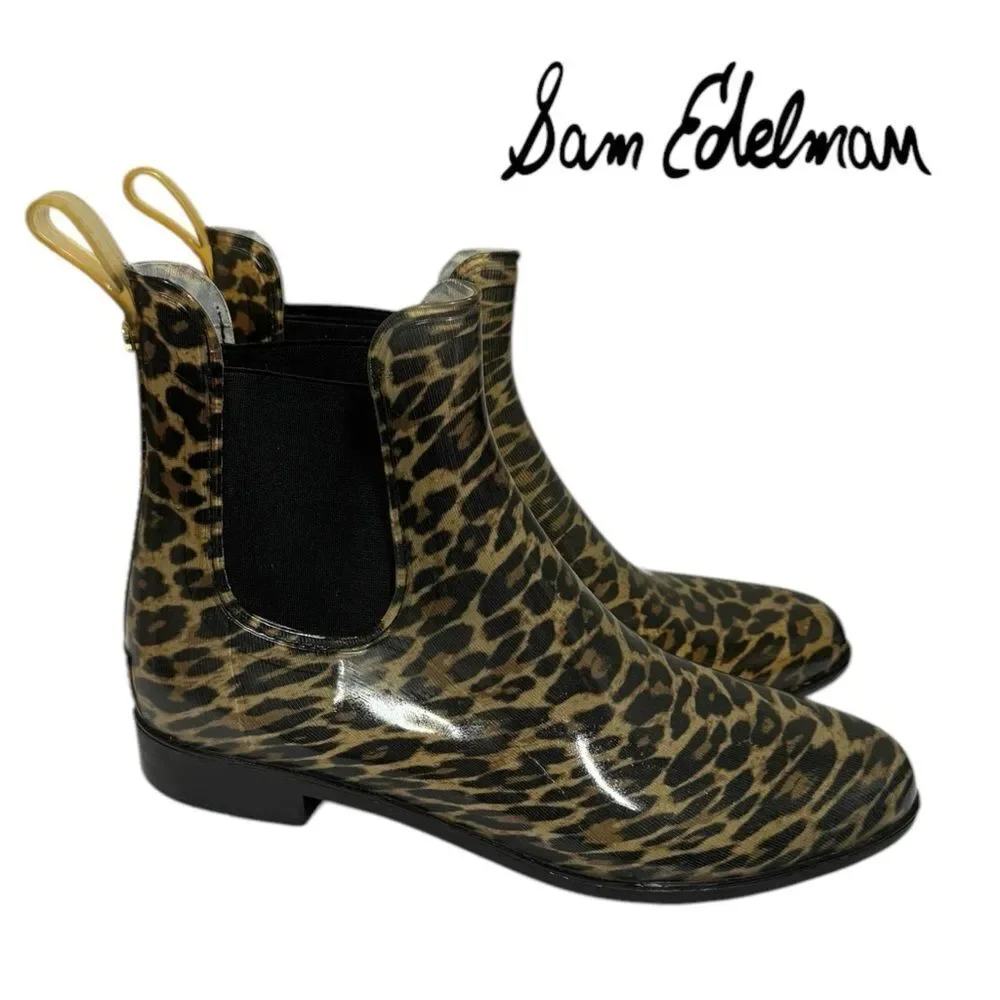 Sam Edelman Tinsley Rubber Cheetah Pull-on Rain Booties Boots 10